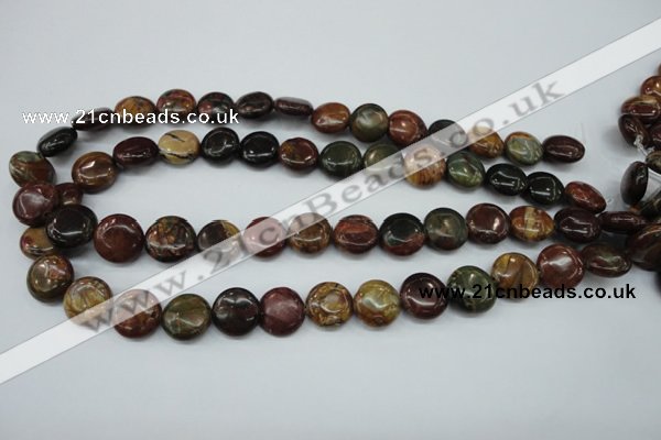 CPJ162 15.5 inches 14mm flat round picasso jasper gemstone beads