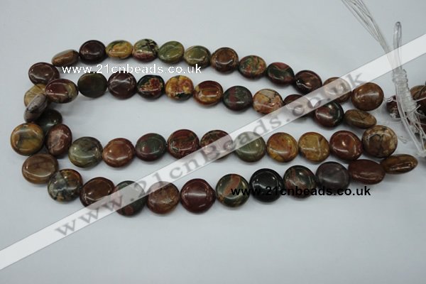 CPJ163 15.5 inches 16mm flat round picasso jasper gemstone beads