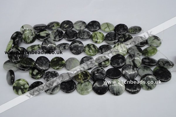 CPJ215 15.5 inches 18mm flat round green picasso jasper beads