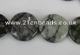 CPJ216 15.5 inches 20mm flat round green picasso jasper beads