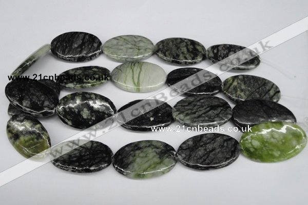 CPJ221 15.5 inches 25*40mm oval green picasso jasper beads