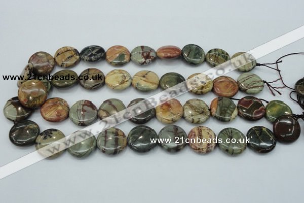 CPJ27 15.5 inches 20mm flat round picasso jasper beads wholesale