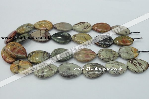 CPJ30 15.5 inches 22*30mm flat teardrop picasso jasper beads wholesale