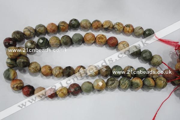 CPJ304 15.5 inches 14mm faceted round picasso jasper beads wholesale