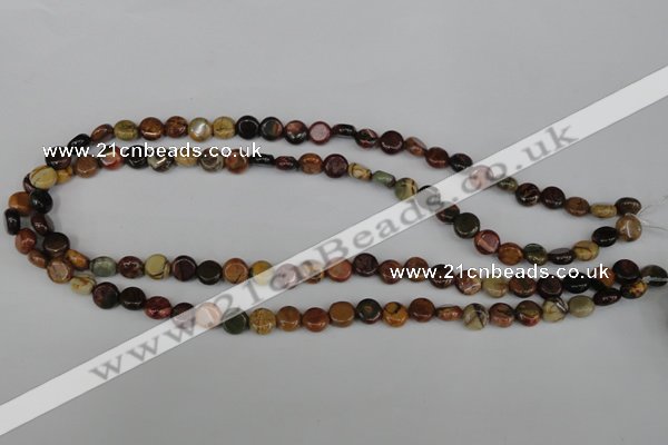 CPJ350 15.5 inches 8mm flat round picasso jasper gemstone beads