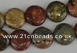 CPJ352 15.5 inches 16mm flat round picasso jasper gemstone beads