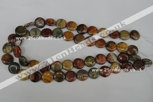 CPJ352 15.5 inches 16mm flat round picasso jasper gemstone beads