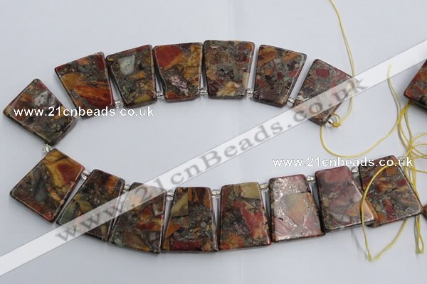 CPJ378 Top drilled 22*26mm trapezoid picasso jasper & pyrite beads