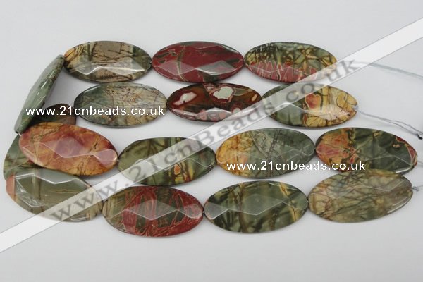 CPJ415 15 inches 25*50mm faceted oval picasso jasper gemstone beads