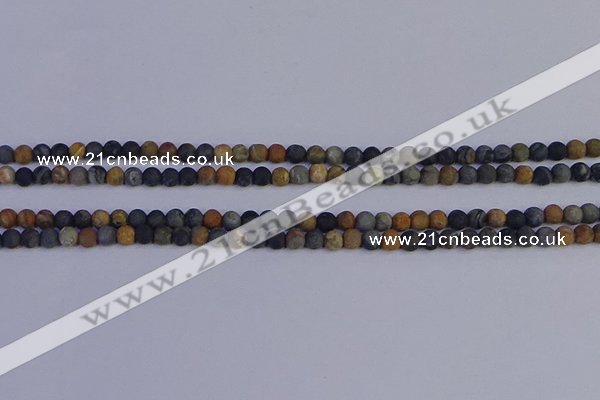 CPJ490 15.5 inches 4mm round matte black picasso jasper beads