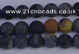 CPJ492 15.5 inches 8mm round matte black picasso jasper beads