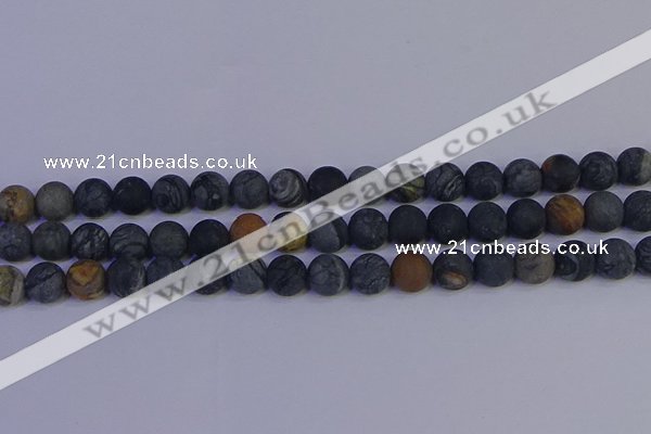 CPJ494 15.5 inches 12mm round matte black picasso jasper beads