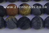 CPJ495 15.5 inches 14mm round matte black picasso jasper beads