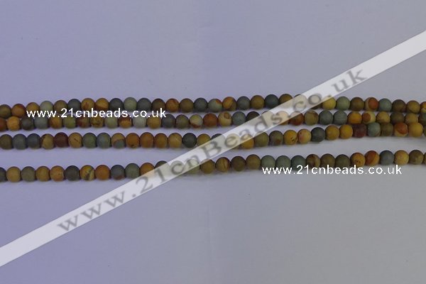 CPJ520 15.5 inches 4mm round matte wildhorse picture jasper beads