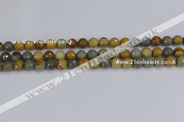 CPJ542 15.5 inches 8mm faceted round wildhorse picture jasper beads