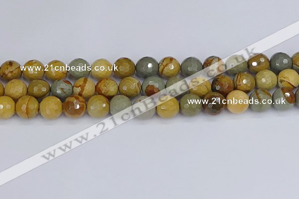 CPJ544 15.5 inches 12mm faceted round wildhorse picture jasper beads