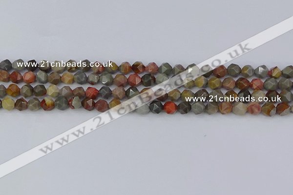 CPJ564 15.5 inches 6mm faceted nuggets polychrome jasper beads