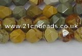 CPJ570 15.5 inches 6mm faceted nuggets wildhorse picture jasper beads