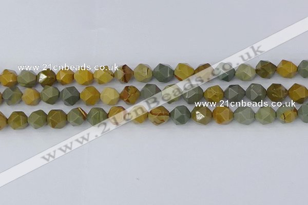 CPJ572 15.5 inches 10mm faceted nuggets wildhorse picture jasper beads