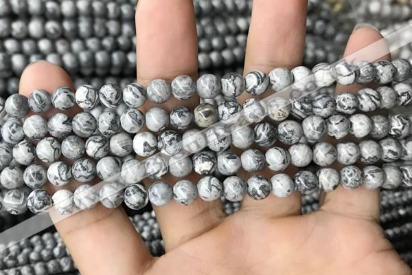 CPJ581 15.5 inches 6mm round grey picture jasper beads wholesale