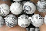 CPJ582 15.5 inches 8mm round grey picture jasper beads wholesale