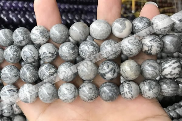 CPJ586 15.5 inches 16mm round grey picture jasper beads wholesale