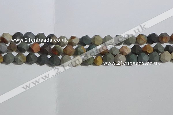 CPJ592 15.5 inches 10mm faceted nuggets matte polychrome jasper beads