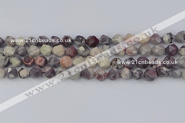 CPJ623 15.5 inches 12mm faceted nuggets purple striped jasper beads