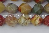 CPJ627 15.5 inches 8mm faceted nuggets picasso jasper beads