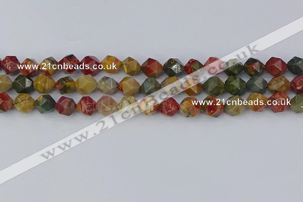 CPJ627 15.5 inches 8mm faceted nuggets picasso jasper beads