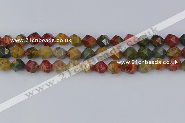 CPJ628 15.5 inches 10mm faceted nuggets picasso jasper beads