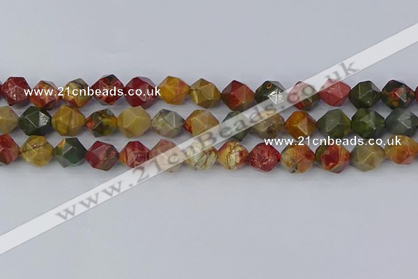 CPJ629 15.5 inches 12mm faceted nuggets picasso jasper beads