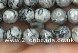 CPJ641 15.5 inches 6mm faceted round grey picture jasper beads