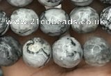 CPJ642 15.5 inches 8mm faceted round grey picture jasper beads