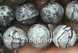 CPJ643 15.5 inches 10mm faceted round grey picture jasper beads