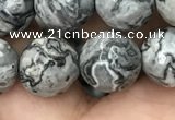 CPJ644 15.5 inches 12mm faceted round grey picture jasper beads