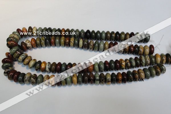 CPJ69 15.5 inches 7*14mm rondelle picasso jasper gemstone beads