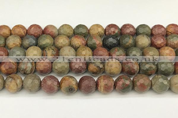 CPJ693 15 inches 12mm faceted round picasso jasper beads