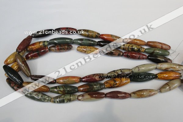 CPJ72 15.5 inches 10*30mm rice picasso jasper gemstone beads