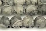 CPJ725 15 inches 6mm faceted round grey picture jasper beads