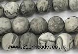 CPJ741 15 inches 6mm round matte grey picture jasper beads