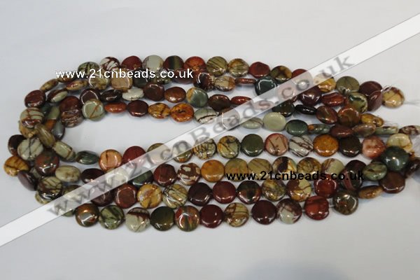 CPJ75 15.5 inches 12mm flat round picasso jasper gemstone beads