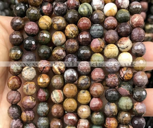 CPJ766 15 inches 8mm faceted round picasso jasper beads wholesale