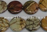 CPJ79 15.5 inches 20mm flat round picasso jasper gemstone beads