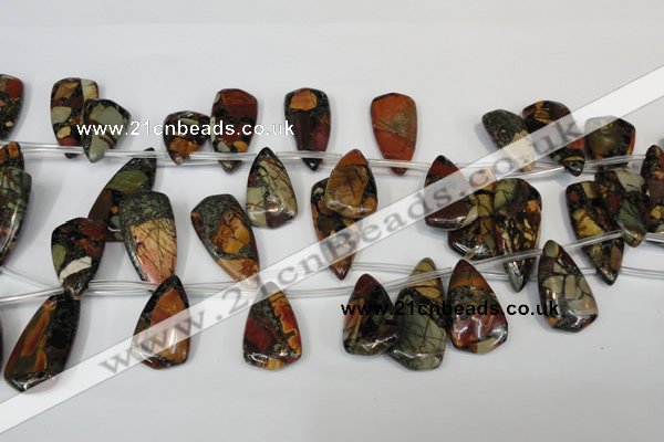 CPJ96 Top-drilled 15*25mm – 16*36mm flat teardrop picasso jasper beads