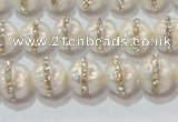 CPL01 15.5 inches 9*10mm nuggets pearl with rhinestone beads