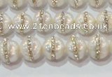 CPL01 15.5 inches 9*10mm nuggets pearl with rhinestone beads