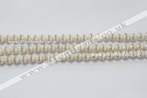 CPL01 15.5 inches 9*10mm nuggets pearl with rhinestone beads