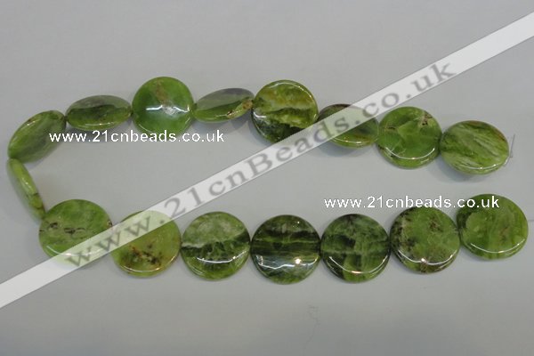 CPO30 15.5 inches 25mm flat round olivine gemstone beads wholesale