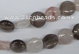 CPQ101 10mm flat round natural pink crystal & smoky quartz beads